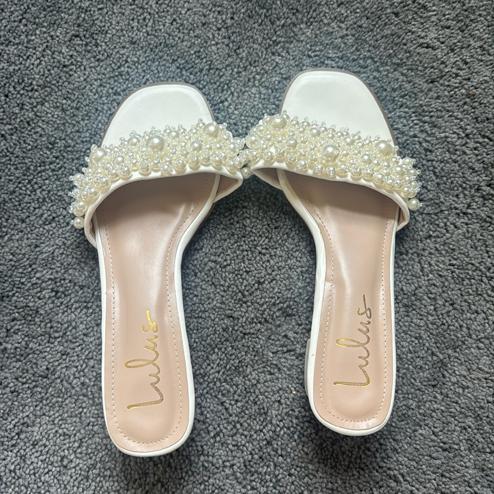 Adelaide White Pearl High Heel Slide Sandals